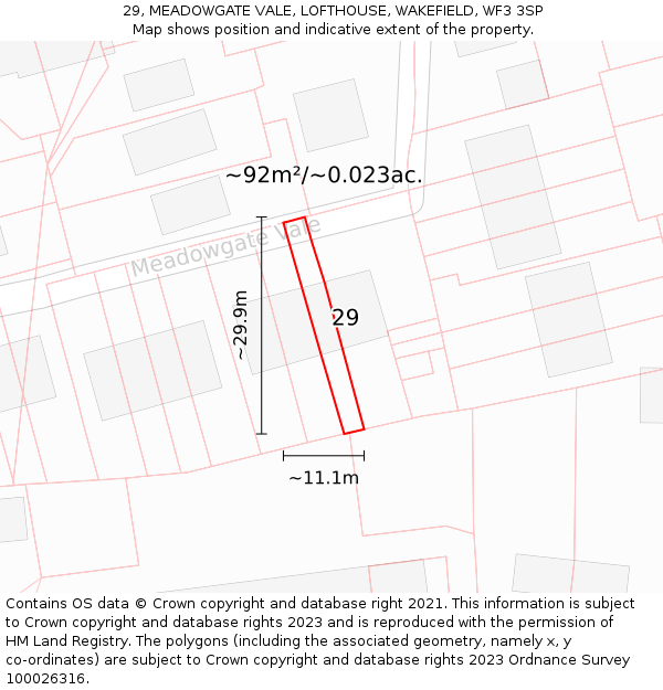 29, MEADOWGATE VALE, LOFTHOUSE, WAKEFIELD, WF3 3SP: Plot and title map