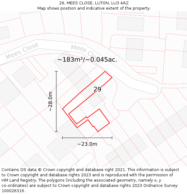 29, MEES CLOSE, LUTON, LU3 4AZ: Plot and title map