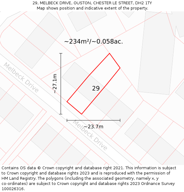 29, MELBECK DRIVE, OUSTON, CHESTER LE STREET, DH2 1TY: Plot and title map