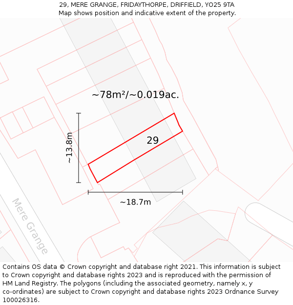 29, MERE GRANGE, FRIDAYTHORPE, DRIFFIELD, YO25 9TA: Plot and title map