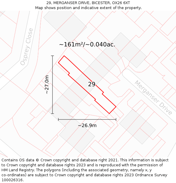 29, MERGANSER DRIVE, BICESTER, OX26 6XT: Plot and title map