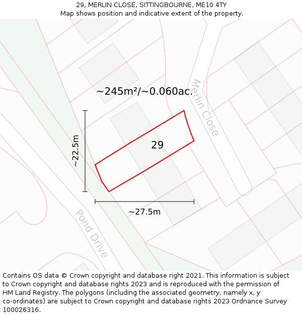 29, MERLIN CLOSE, SITTINGBOURNE, ME10 4TY: Plot and title map