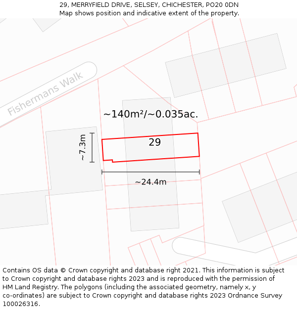29, MERRYFIELD DRIVE, SELSEY, CHICHESTER, PO20 0DN: Plot and title map
