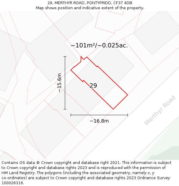 29, MERTHYR ROAD, PONTYPRIDD, CF37 4DB: Plot and title map