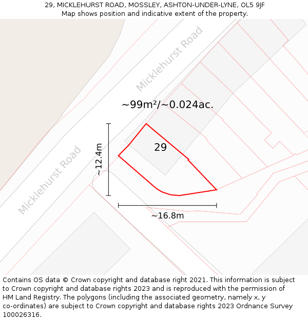 29, MICKLEHURST ROAD, MOSSLEY, ASHTON-UNDER-LYNE, OL5 9JF: Plot and title map