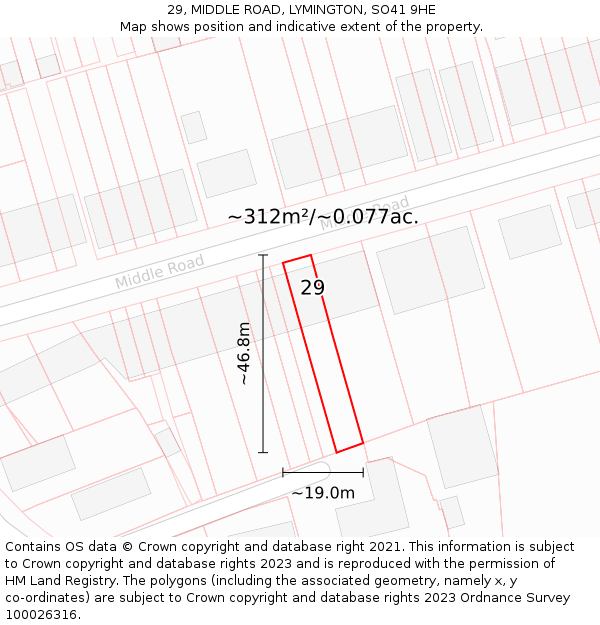 29, MIDDLE ROAD, LYMINGTON, SO41 9HE: Plot and title map