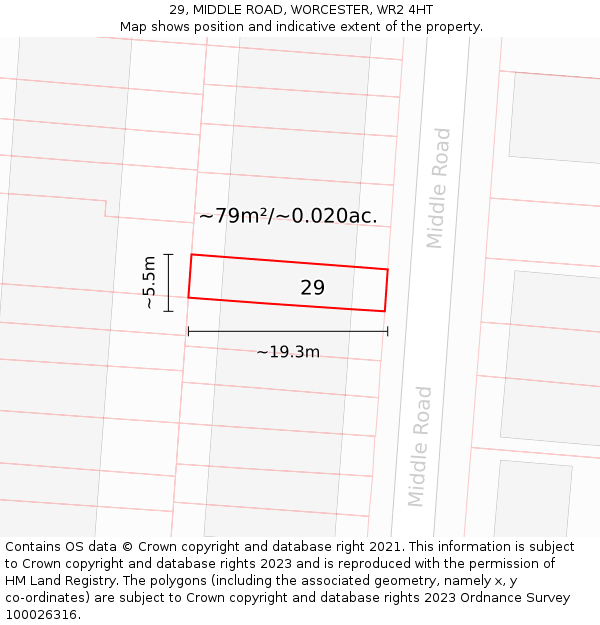 29, MIDDLE ROAD, WORCESTER, WR2 4HT: Plot and title map