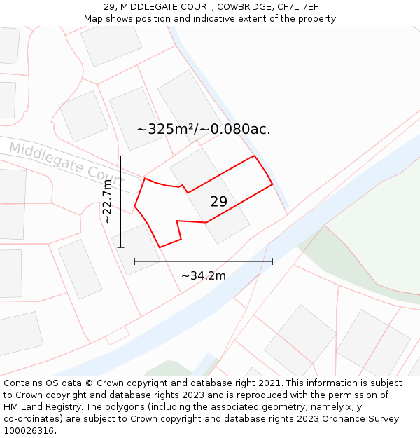 29, MIDDLEGATE COURT, COWBRIDGE, CF71 7EF: Plot and title map