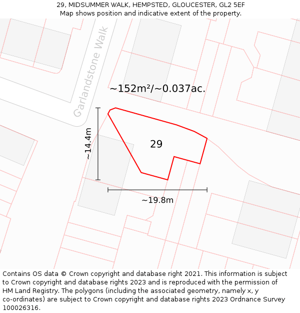 29, MIDSUMMER WALK, HEMPSTED, GLOUCESTER, GL2 5EF: Plot and title map