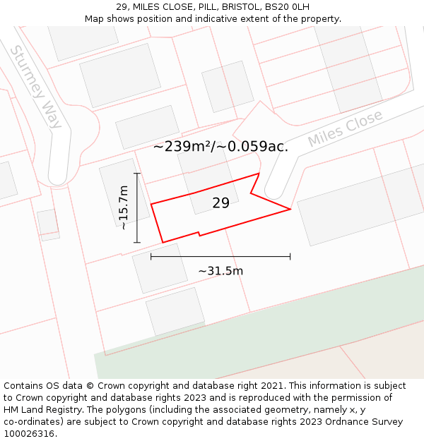29, MILES CLOSE, PILL, BRISTOL, BS20 0LH: Plot and title map