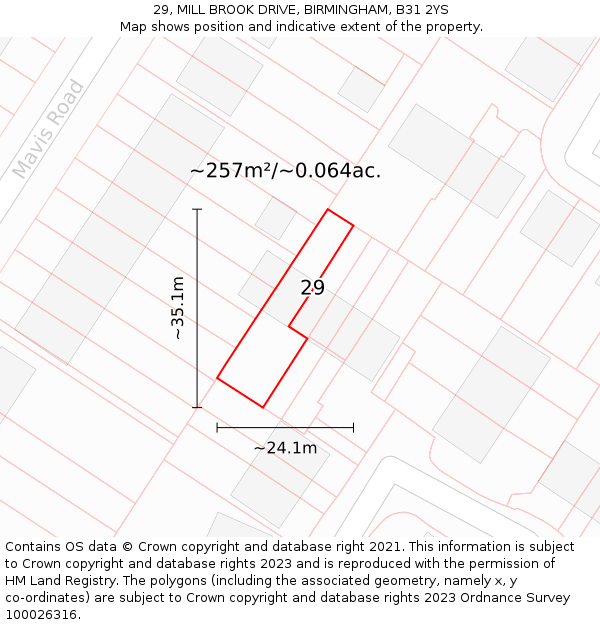 29, MILL BROOK DRIVE, BIRMINGHAM, B31 2YS: Plot and title map