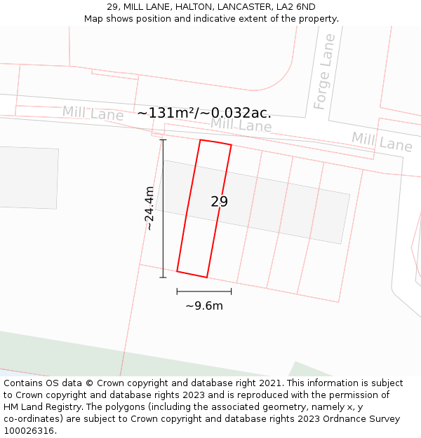 29, MILL LANE, HALTON, LANCASTER, LA2 6ND: Plot and title map