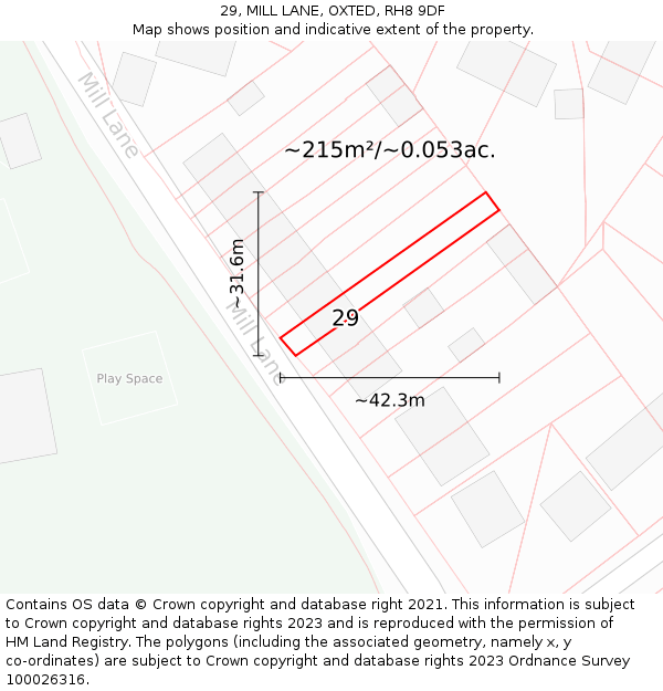 29, MILL LANE, OXTED, RH8 9DF: Plot and title map