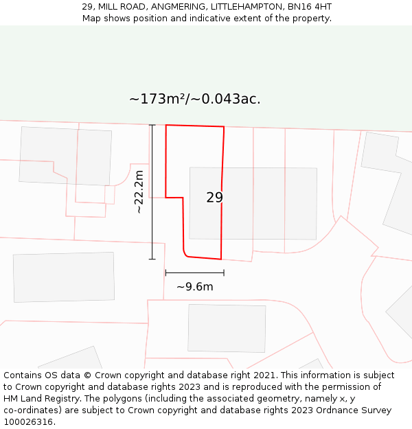 29, MILL ROAD, ANGMERING, LITTLEHAMPTON, BN16 4HT: Plot and title map