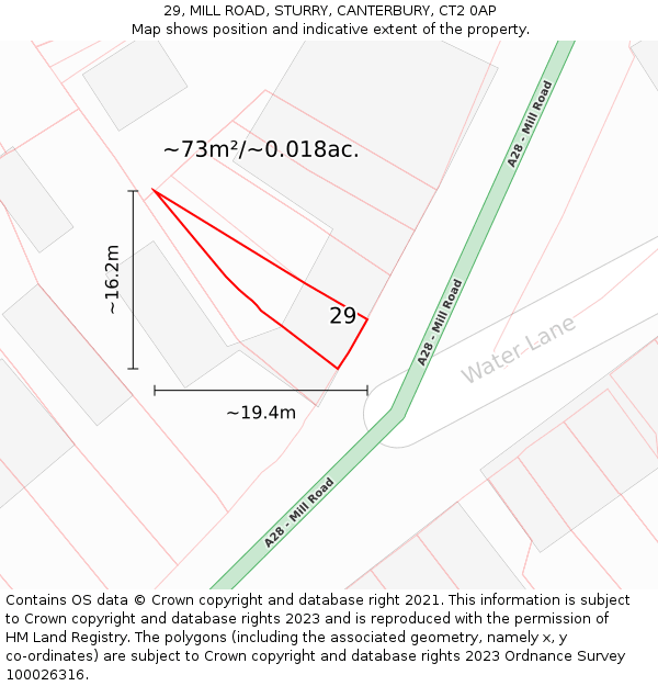 29, MILL ROAD, STURRY, CANTERBURY, CT2 0AP: Plot and title map