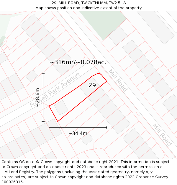 29, MILL ROAD, TWICKENHAM, TW2 5HA: Plot and title map