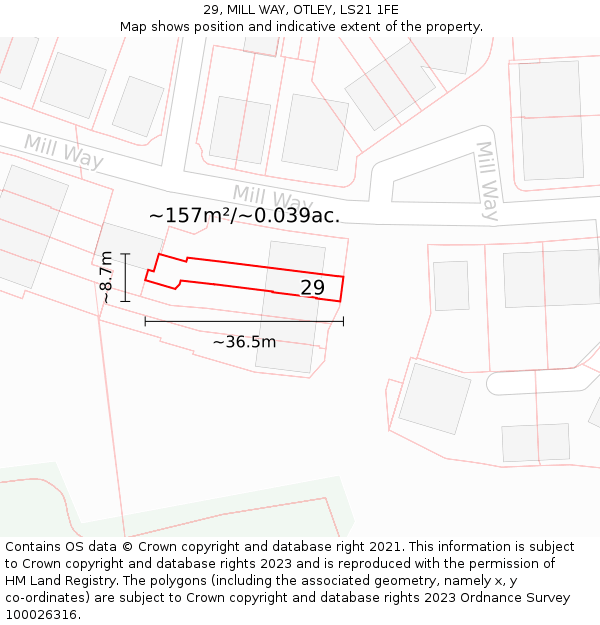 29, MILL WAY, OTLEY, LS21 1FE: Plot and title map