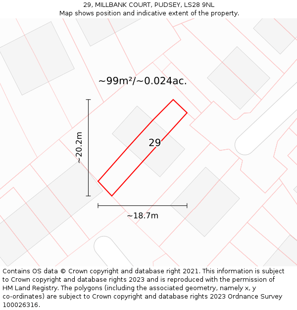 29, MILLBANK COURT, PUDSEY, LS28 9NL: Plot and title map