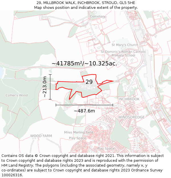 29, MILLBROOK WALK, INCHBROOK, STROUD, GL5 5HE: Plot and title map