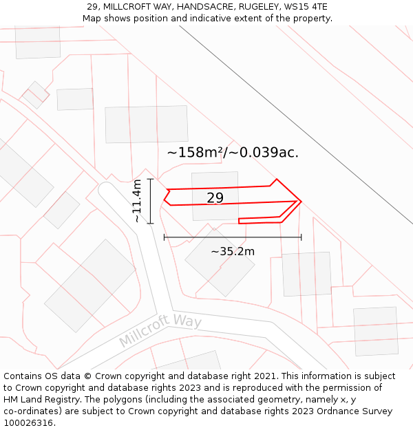 29, MILLCROFT WAY, HANDSACRE, RUGELEY, WS15 4TE: Plot and title map