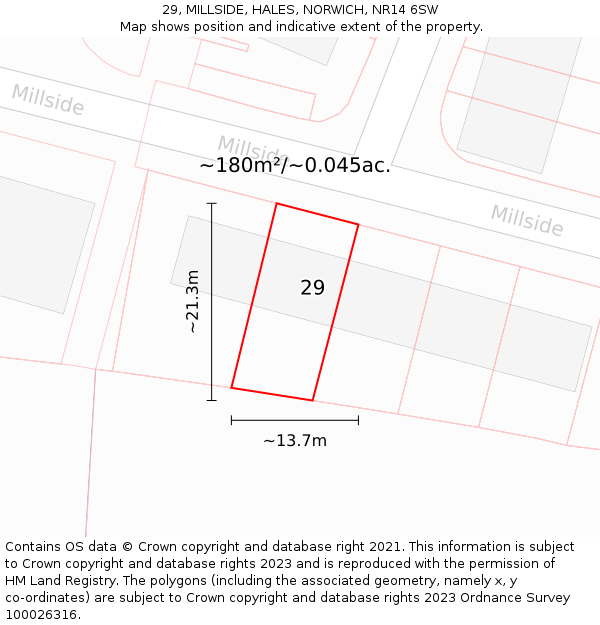 29, MILLSIDE, HALES, NORWICH, NR14 6SW: Plot and title map