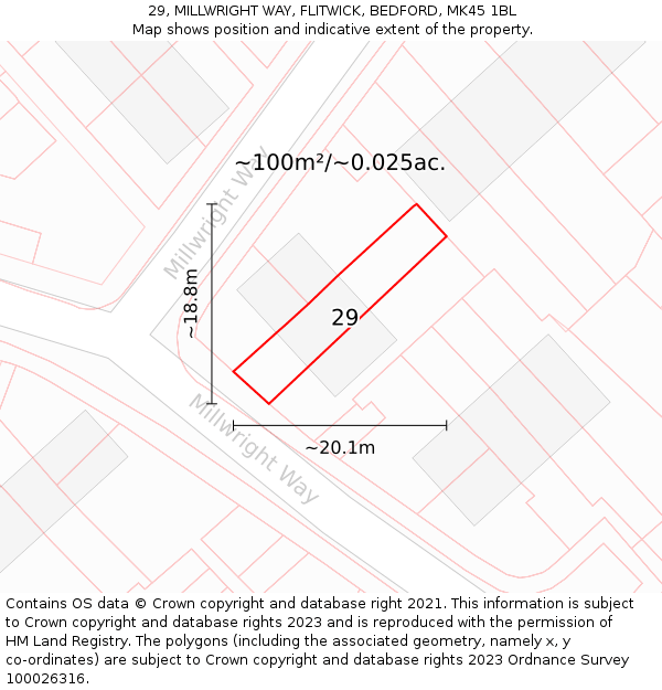 29, MILLWRIGHT WAY, FLITWICK, BEDFORD, MK45 1BL: Plot and title map