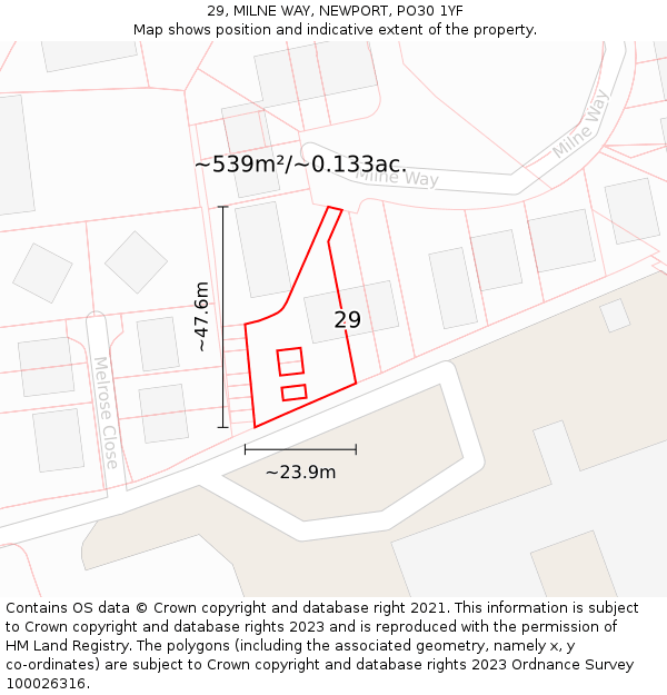 29, MILNE WAY, NEWPORT, PO30 1YF: Plot and title map