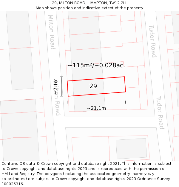 29, MILTON ROAD, HAMPTON, TW12 2LL: Plot and title map