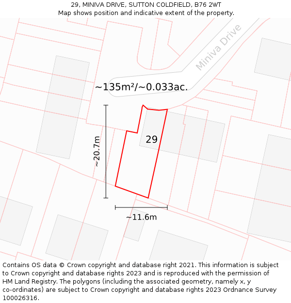 29, MINIVA DRIVE, SUTTON COLDFIELD, B76 2WT: Plot and title map