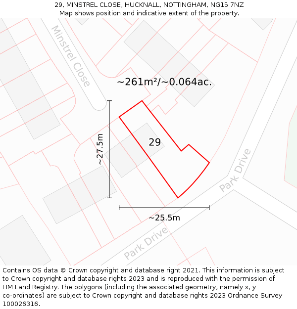 29, MINSTREL CLOSE, HUCKNALL, NOTTINGHAM, NG15 7NZ: Plot and title map