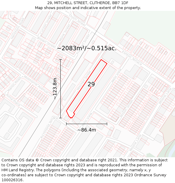 29, MITCHELL STREET, CLITHEROE, BB7 1DF: Plot and title map