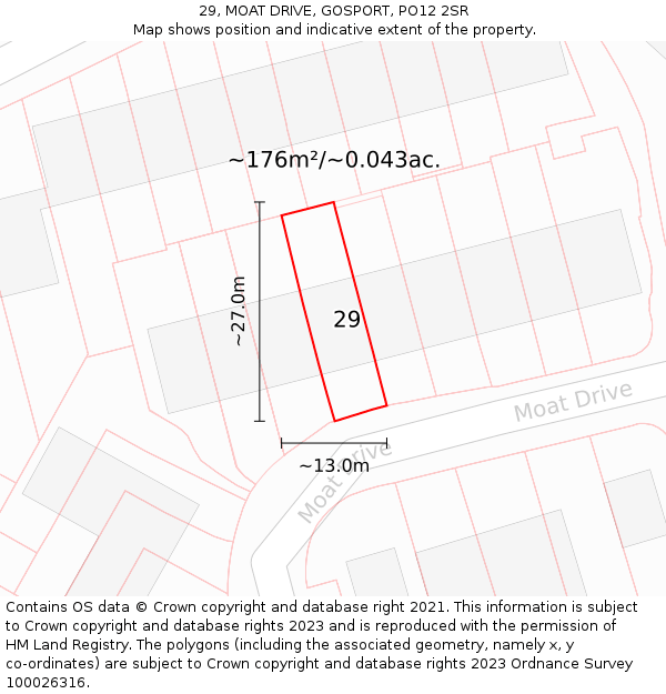 29, MOAT DRIVE, GOSPORT, PO12 2SR: Plot and title map