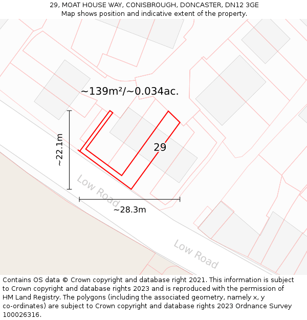 29, MOAT HOUSE WAY, CONISBROUGH, DONCASTER, DN12 3GE: Plot and title map