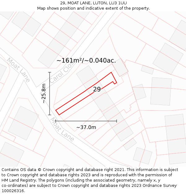 29, MOAT LANE, LUTON, LU3 1UU: Plot and title map