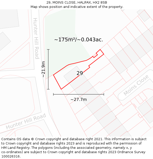 29, MOINS CLOSE, HALIFAX, HX2 8SB: Plot and title map