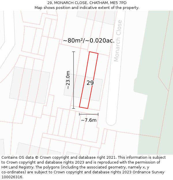 29, MONARCH CLOSE, CHATHAM, ME5 7PD: Plot and title map