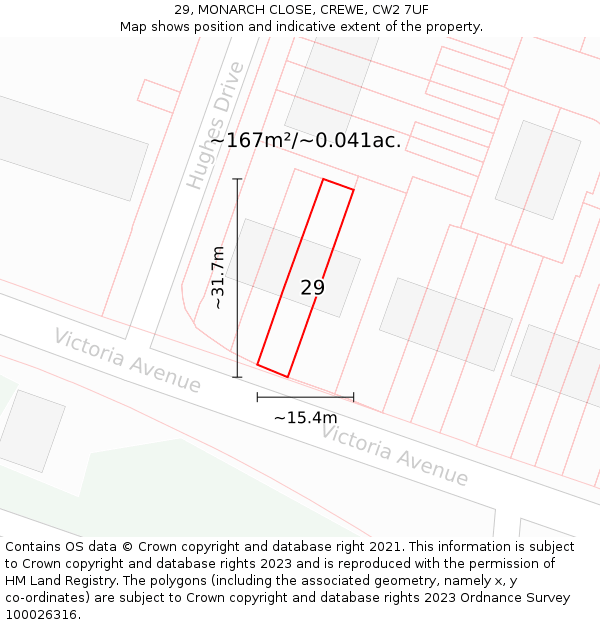 29, MONARCH CLOSE, CREWE, CW2 7UF: Plot and title map