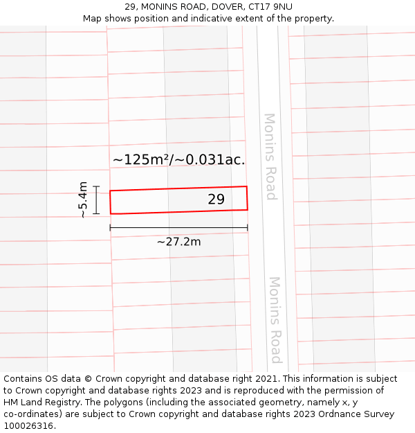 29, MONINS ROAD, DOVER, CT17 9NU: Plot and title map