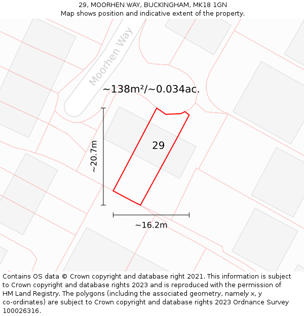 29, MOORHEN WAY, BUCKINGHAM, MK18 1GN: Plot and title map