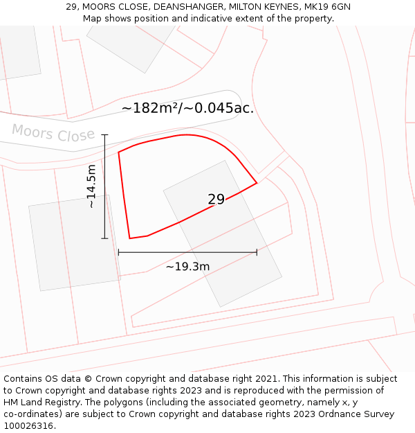 29, MOORS CLOSE, DEANSHANGER, MILTON KEYNES, MK19 6GN: Plot and title map