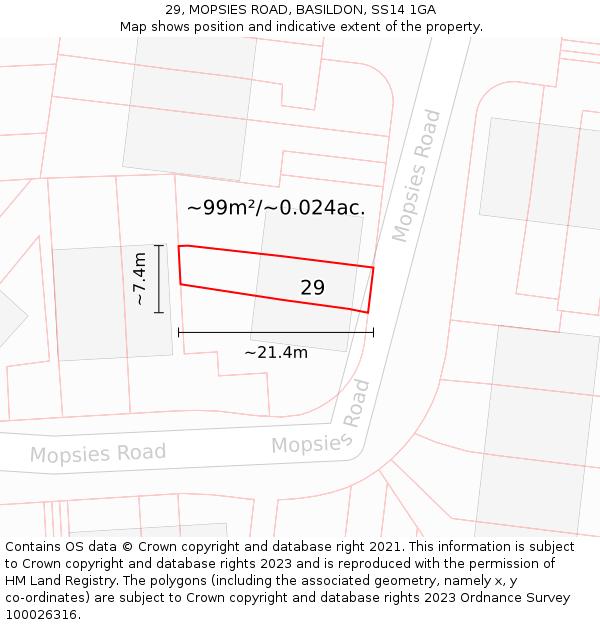 29, MOPSIES ROAD, BASILDON, SS14 1GA: Plot and title map