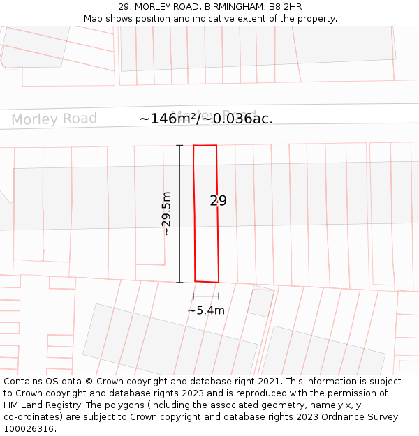29, MORLEY ROAD, BIRMINGHAM, B8 2HR: Plot and title map
