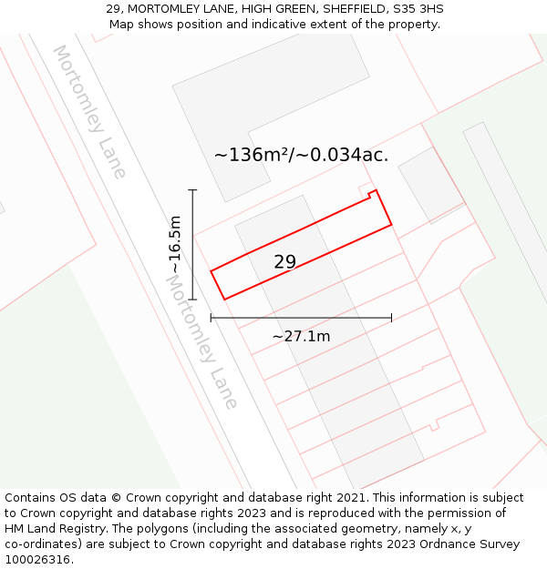 29, MORTOMLEY LANE, HIGH GREEN, SHEFFIELD, S35 3HS: Plot and title map