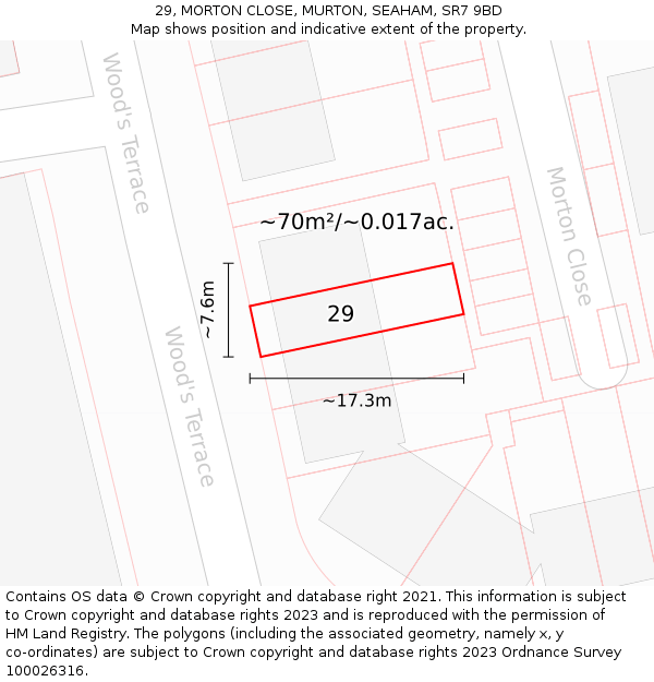 29, MORTON CLOSE, MURTON, SEAHAM, SR7 9BD: Plot and title map