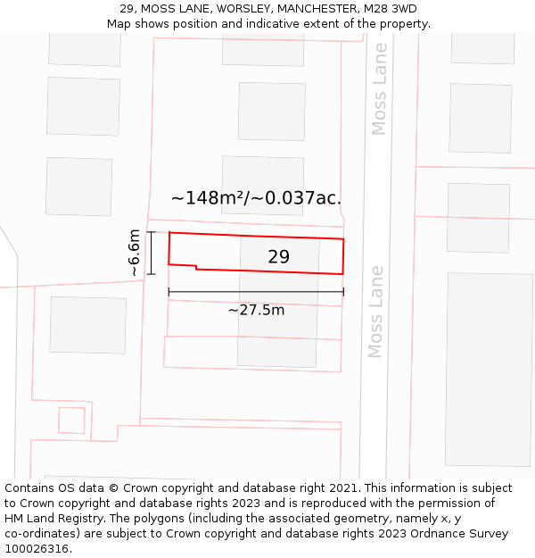 29, MOSS LANE, WORSLEY, MANCHESTER, M28 3WD: Plot and title map