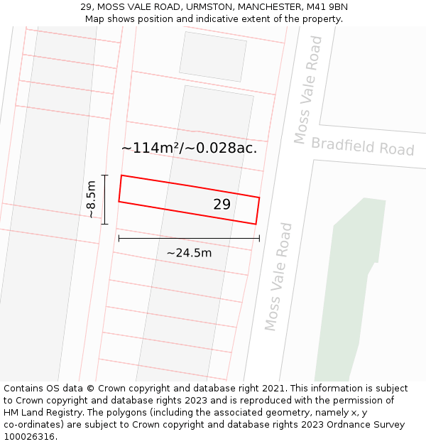 29, MOSS VALE ROAD, URMSTON, MANCHESTER, M41 9BN: Plot and title map