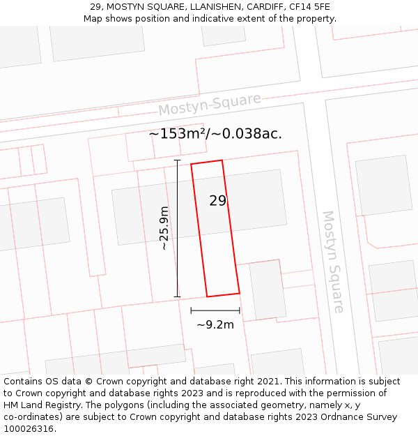 29, MOSTYN SQUARE, LLANISHEN, CARDIFF, CF14 5FE: Plot and title map