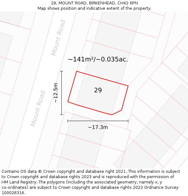29, MOUNT ROAD, BIRKENHEAD, CH42 6PN: Plot and title map