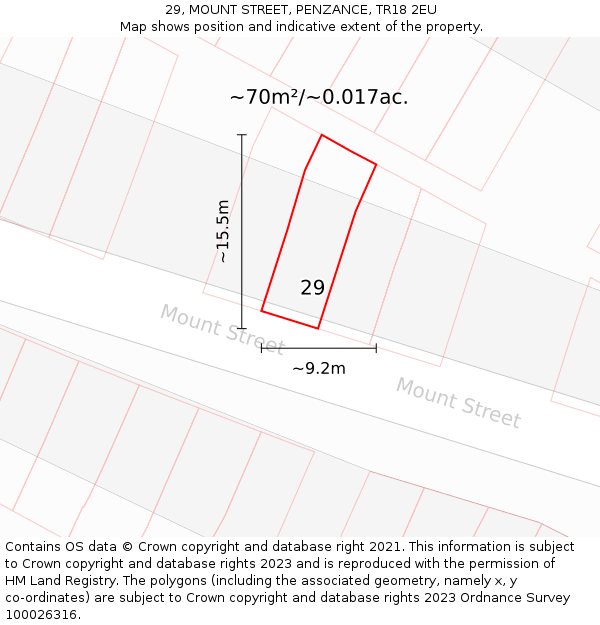 29, MOUNT STREET, PENZANCE, TR18 2EU: Plot and title map