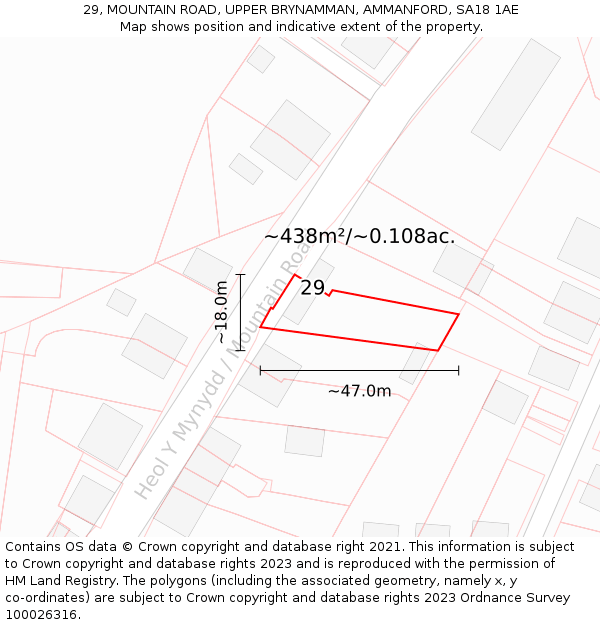 29, MOUNTAIN ROAD, UPPER BRYNAMMAN, AMMANFORD, SA18 1AE: Plot and title map